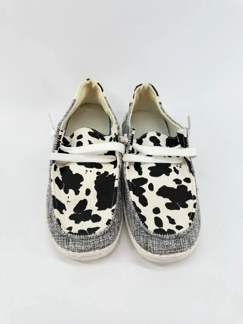 Womens Cow Print Canvas Slip On Shoes Black White Gray EU 36 Casual Loafers